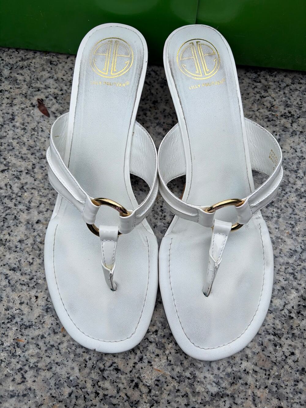 Lilly Pulitzer McKim Wedge Leather Thong Sandals White Women Size 10